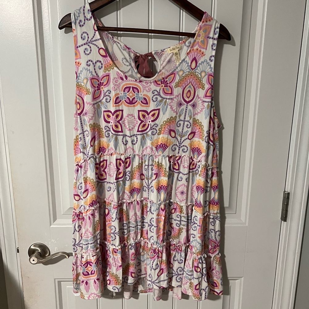 Matilda Jane White Tank Top with Pink, Orange & Purple Print